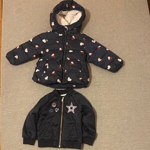 Navy Heart Print Puffer Jacket and Bomber Jacket Set